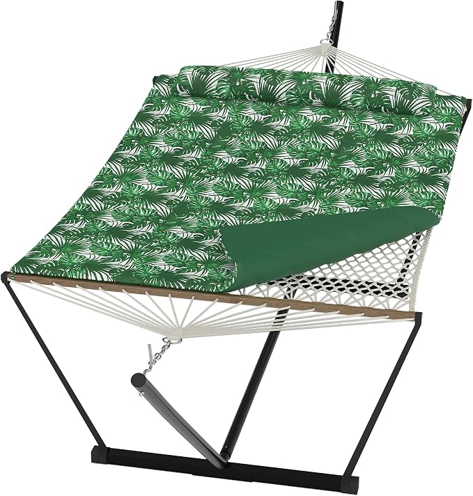 Double Hammock with Heavy-Duty Steel Stand, 2 Person Portable Hammock, 450LBS by GarveeHome