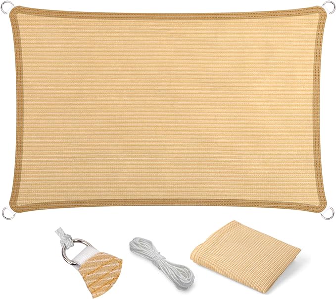 Eden's Decor Straight Flat-Edged Sun Shade Sail Rectangular 8' x 15' Beige by EdensDecorInc