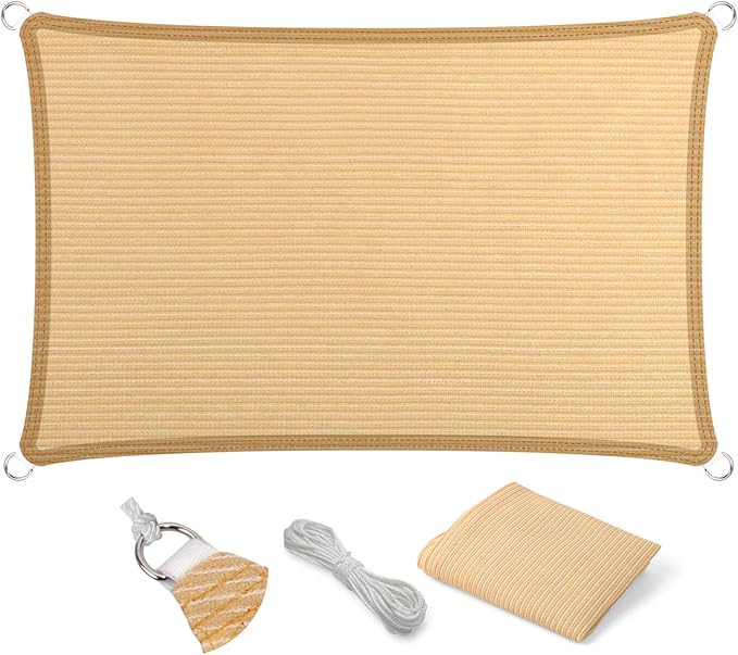 Eden's Decor Straight Flat-Edged Sun Shade Sail Rectangular 12' x 21' Beige by EdensDecorInc