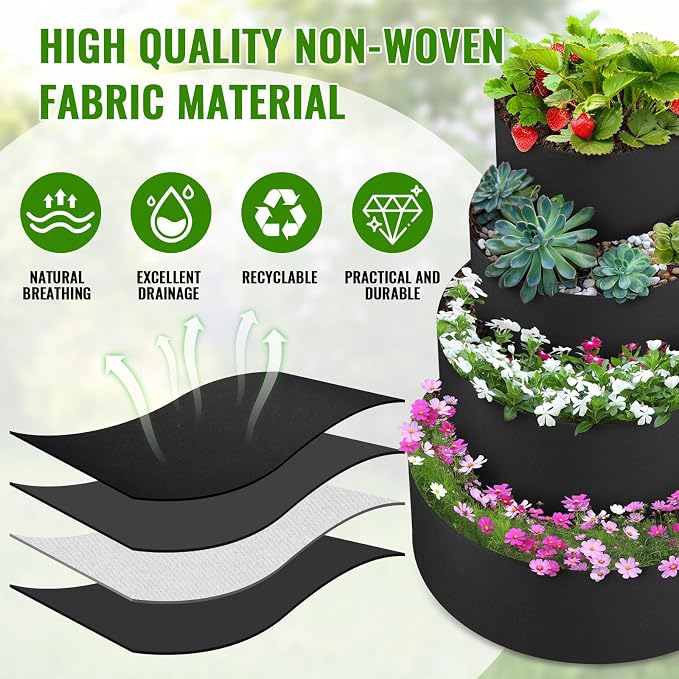 8 Pcs Plant Grow Bags 4 Tiered Strawberry Planter Tower Fabric Raised Garden - Image 3