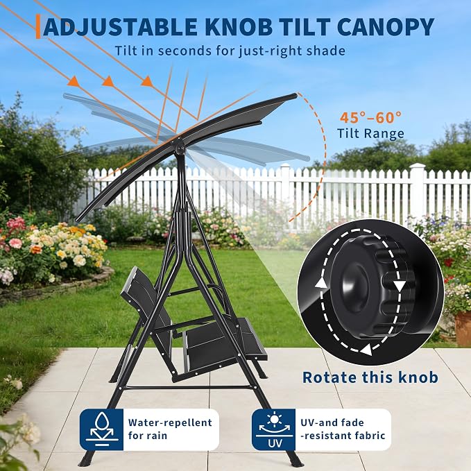 Porch Swing with Adjustable Canopy - Image 2