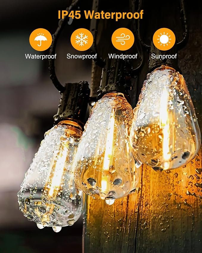 Doukegde 100FT LED Outdoor String Lights, 2700K LED Patio Lights Outdoor - Image 3