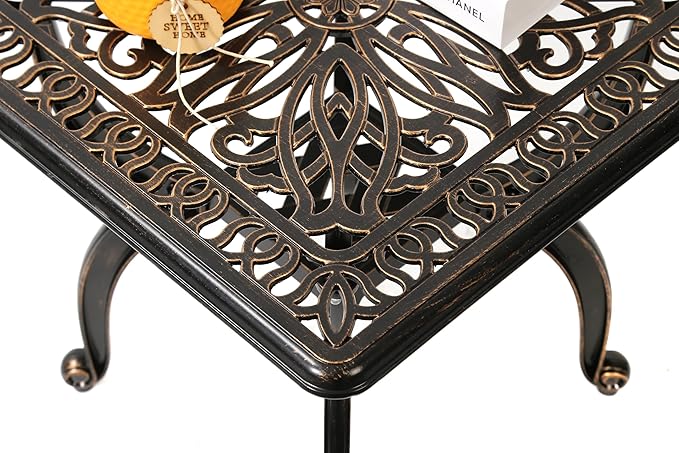 C/G Cast Aluminum Side Table, Decorative Outdoor End Table, Ornate Floral - Image 4