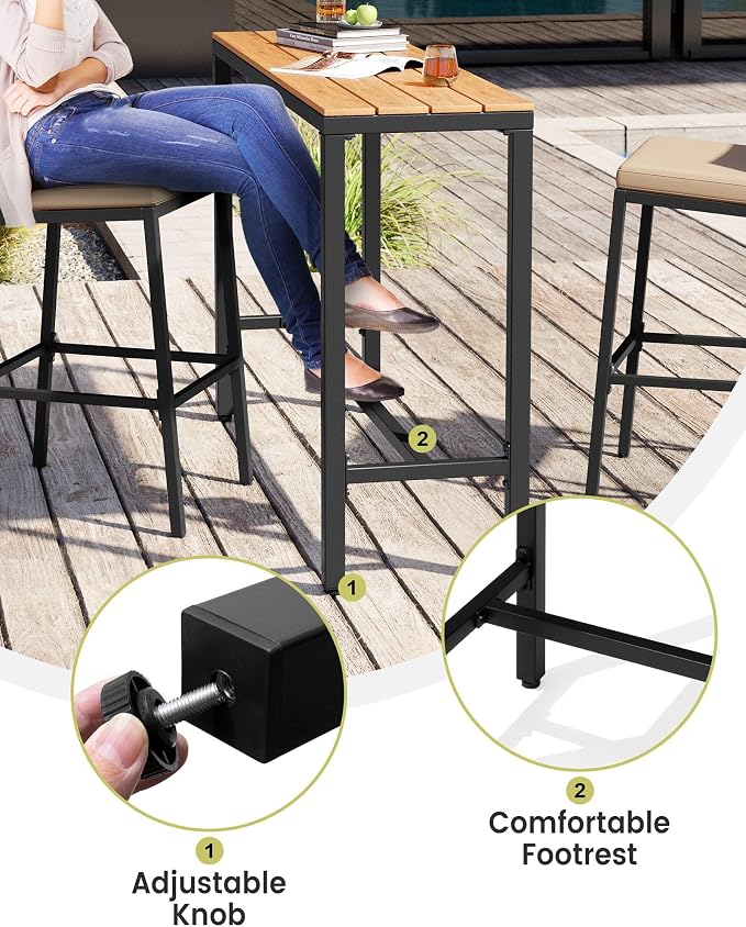 Crestlive Products Outdoor Bar Table and Chairs Set, 3 Piece Outside Patio Bar - Image 7
