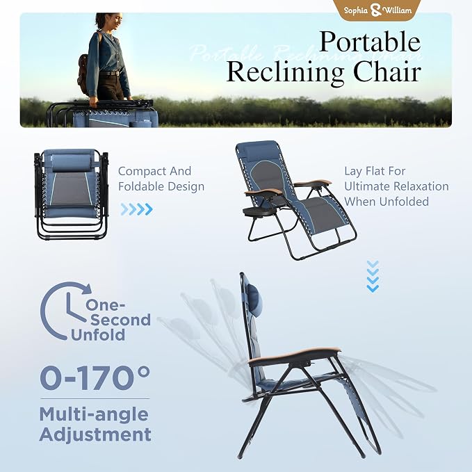 Sophia & William Oversized XXL Zero Gravity Chair Set of 2, Outdoor Recliner - Image 7