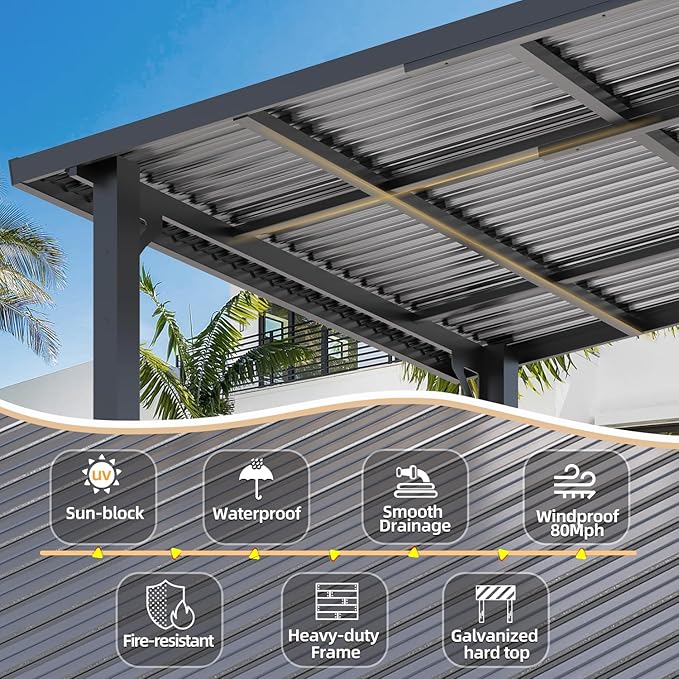AECOJOY 8' x 5' Hardtop Grill Gazebo Outdoor Pergola, Small Heavy Duty Lean to - Image 2
