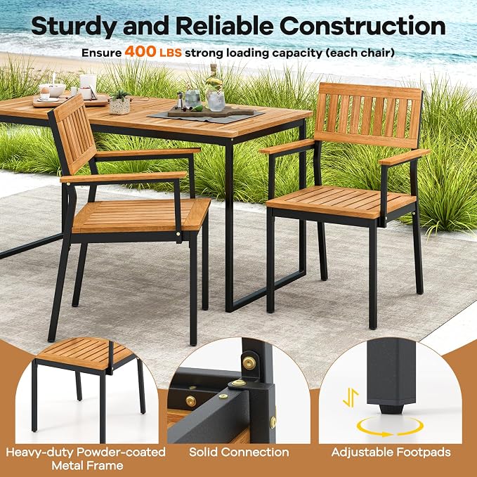 Tangkula 6 Pieces Outdoor Acacia Wood Dining Set, Patio Table and Chairs Set - Image 5