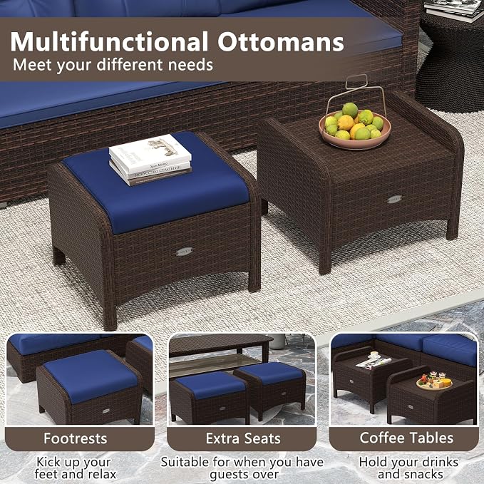 Tangkula 2 Pieces Outdoor Patio PE Wicker Ottomans - Image 8