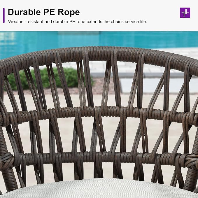 PURPLE LEAF Outdoor Rattan 29" Bar Stools Set of 2, Modern Boho Aluminum Patio - Image 4