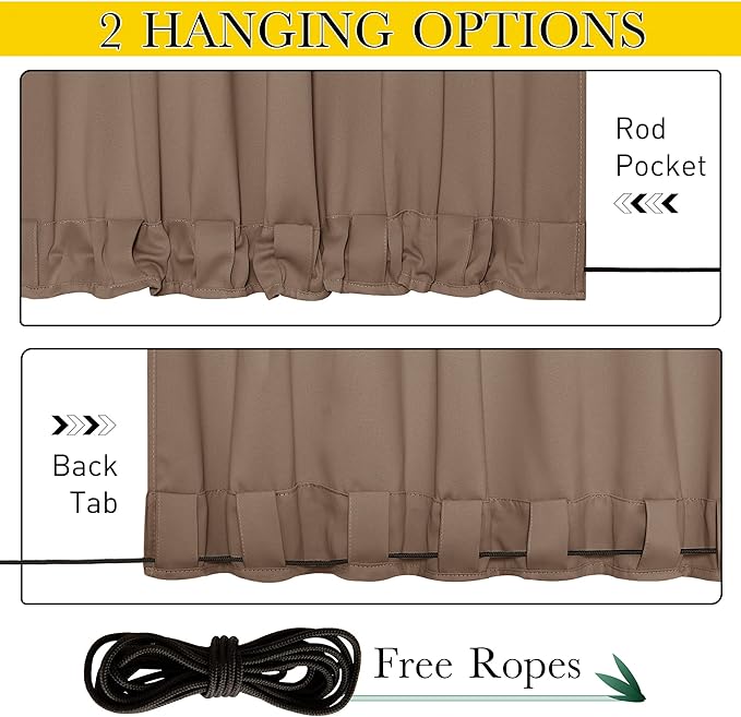 NICETOWN 2 Panels Blackout Waterproof Patio Outdoor Curtains, Top & Bottom - Image 3