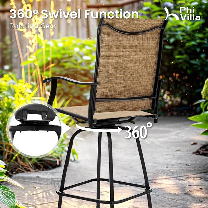 PHI VILLA Outdoor Bar Stools Set of 4, Swivel Patio Bar Stools & Chairs - Image 5