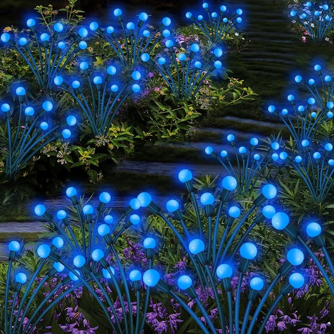 Kohlrabi Solar Garden Lights Outdoor, 4 Pack 40 LED Solar Blue Firefly Lights - Image 6