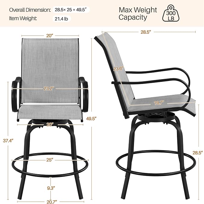 Yaheetech Patio Swivel Barstools Outdoor Chairs Set of 2, High Bistro Stools - Image 3