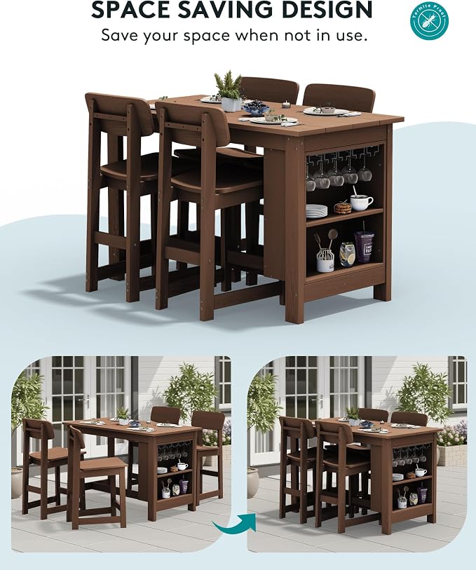 SERWALL Outdoor Bar Stools Set of 2, All Weather HDPE 25" Counter Height Bar - Image 5