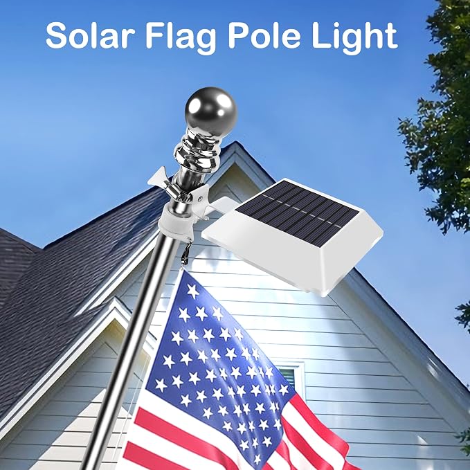 Solar Flag Pole Light, Bright White 6000k Flagpole Light Upgrade Solar Powered - Image 2