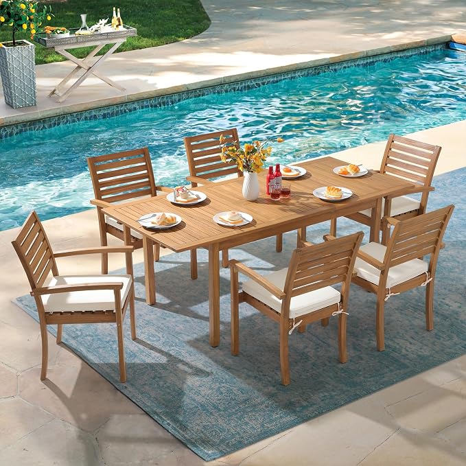 OC Orange-Casual Stackable Patio Dining Chairs Set of 6, Outdoor Acacia Wooden - Image 5