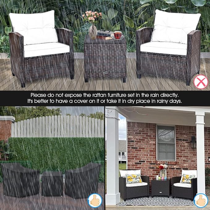 Tangkula 3 Pieces Patio Furniture Set, PE Rattan Wicker 3 Pcs Outdoor Sofa Set - Image 7