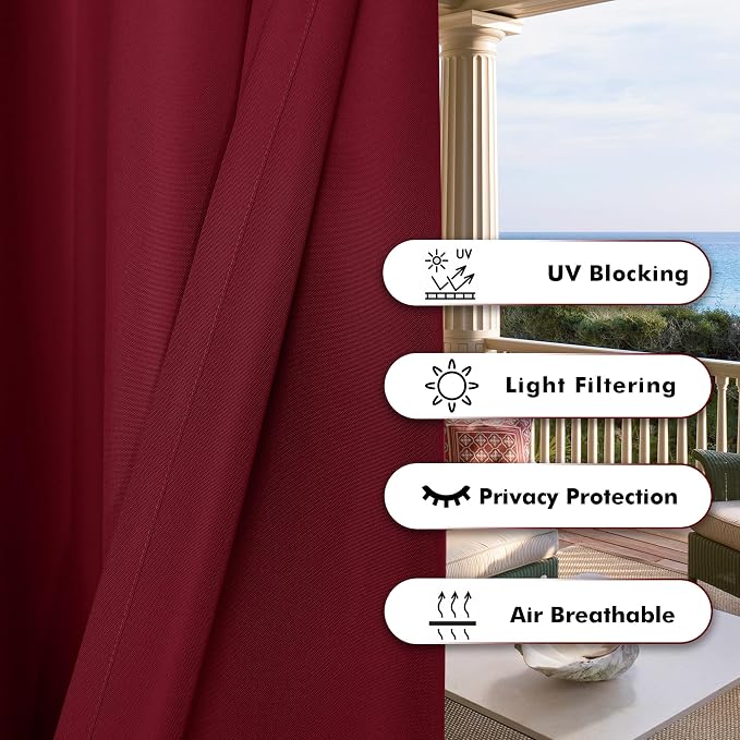 BONZER Outdoor Curtains for Patio Water Resistant Heavy Privacy Light Filtering - Image 4