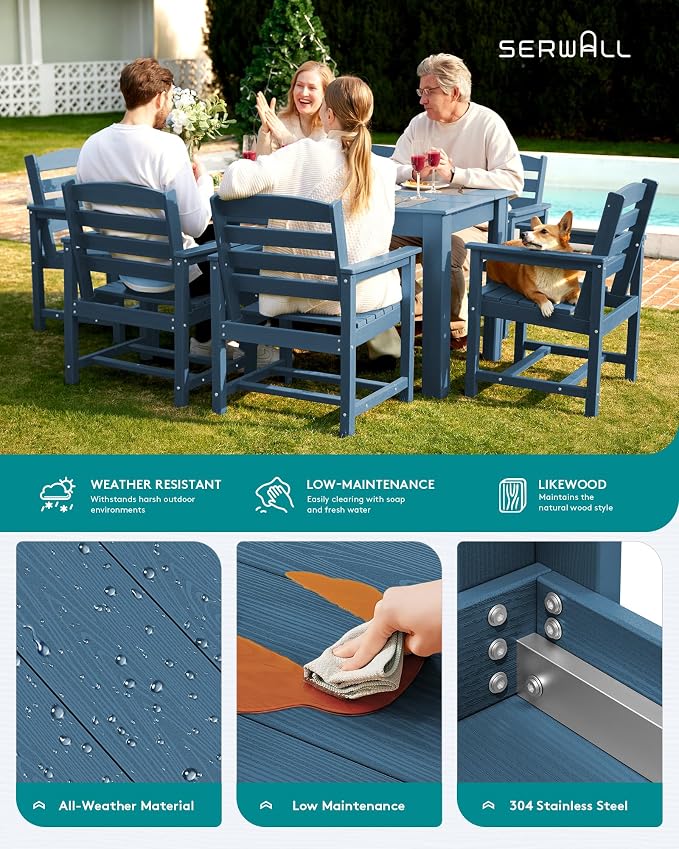 SERWALL Outdoor Dining Sets for 6, HDPE Dining Sets - Image 6