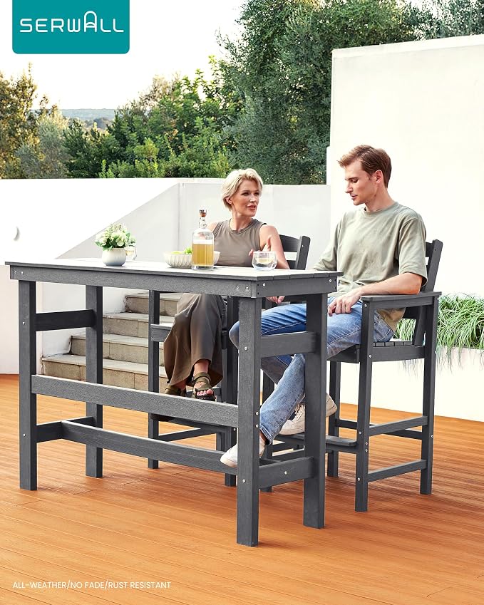 SERWALL 41" Outdoor Bar Table, All Weather HDPE Patio Bar Counter Height Table - Image 3