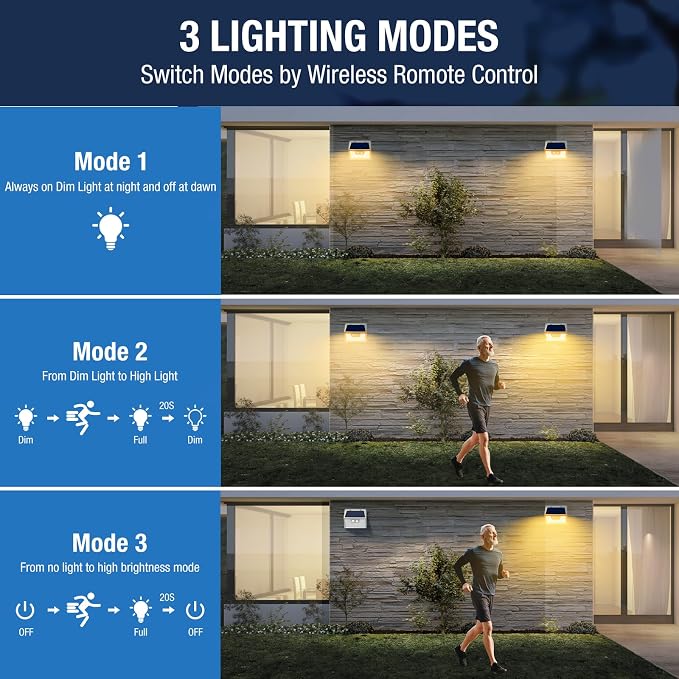 Peasur Solar Lights Outdoor Motion Sensor, 3 Modes Solar Security Wall Lights - Image 4