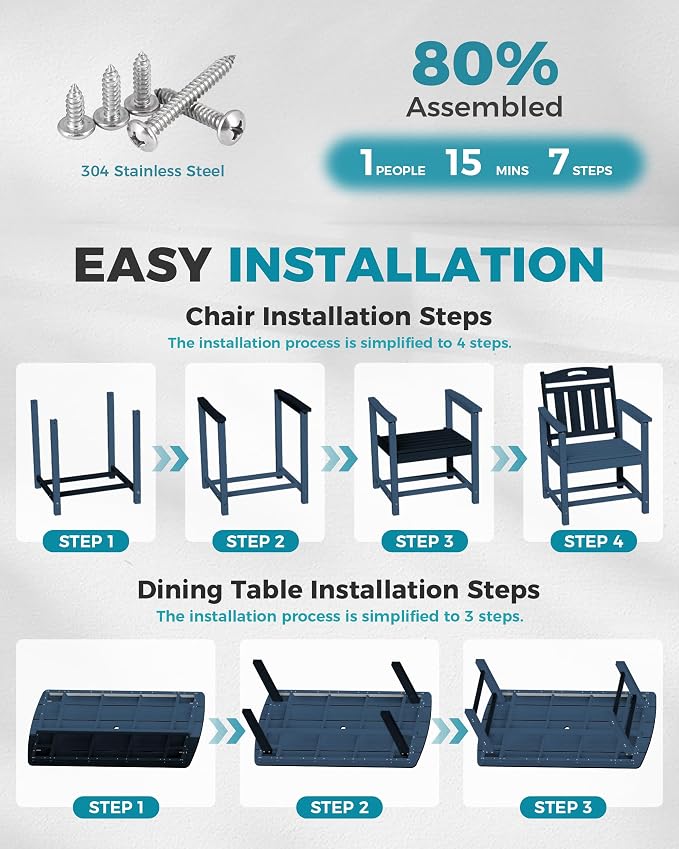 Ciokea HDPE Outdoor Dining Set, 5-Piece Patio Table and Chairs Set - Image 6