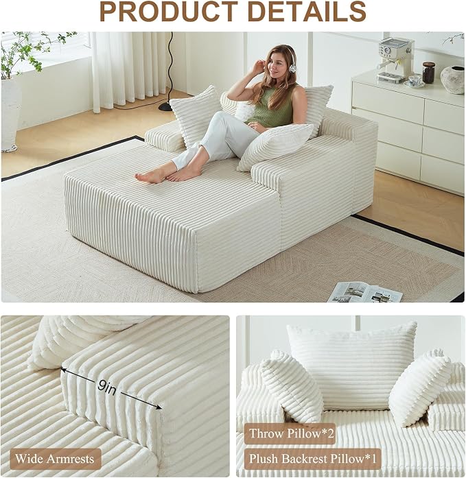 67 Inch Chaise Lounge Chair Indoor, Oversized Upholstered Boneless Sofa Bed - Image 5