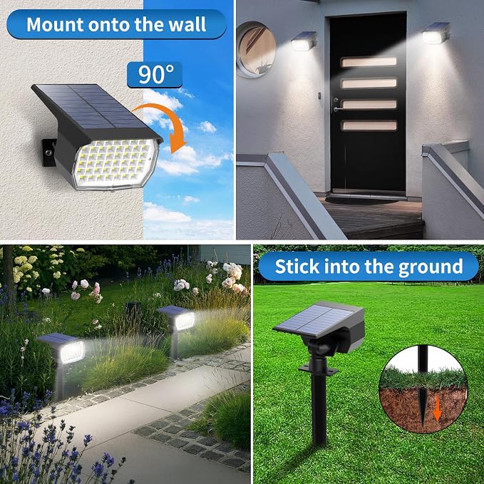 Solar Spot Lights Outdoor 2 Pack, Solar Landscape Spotlights Waterproof - Image 2
