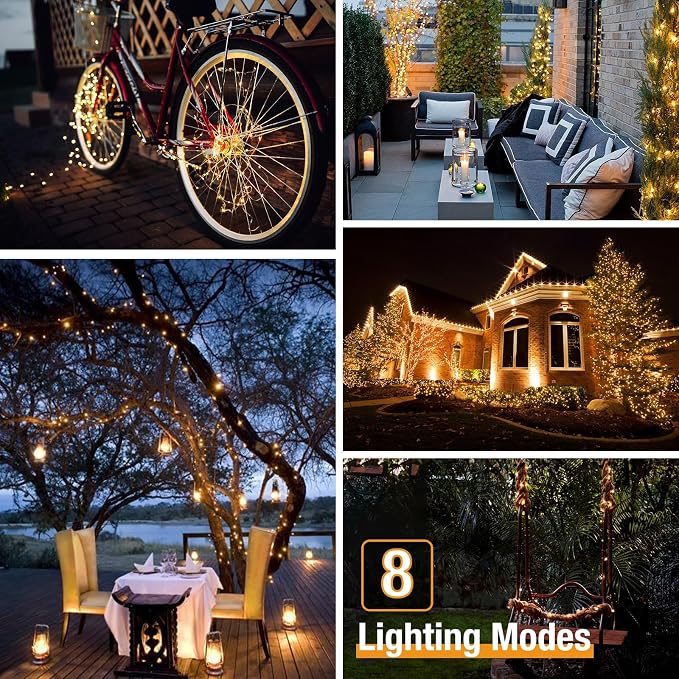 btfarm 2 Pack Solar String Lights Outdoor, 66FT 160LED Solar Fairy Lights - Image 4