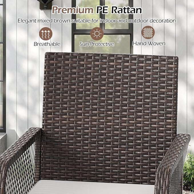 ORALNER Outdoor Wicker Swivel Bar Stools Set of 2, Footrest & Seat Cushion - Image 8