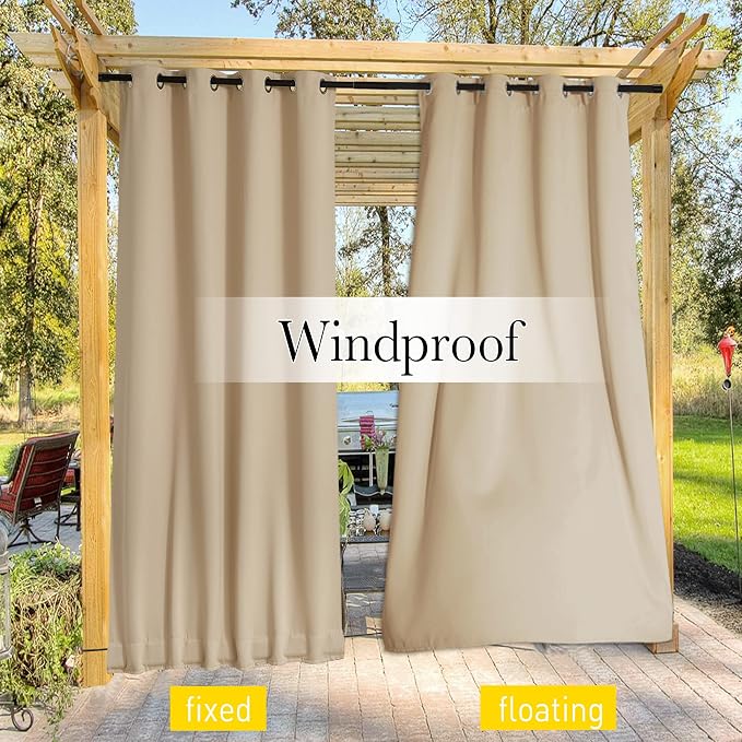 NICETOWN 2 Panels Outdoor Patio Curtains W100 x L84, Waterproof & Windproof - Image 7