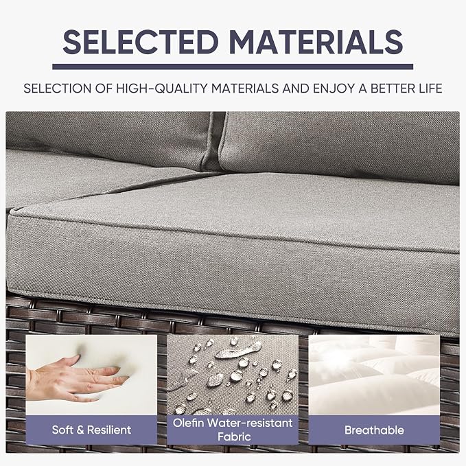 Belord Wicker Patio Furniture 5 Piece Outdoor Sofa Set, Oversize Outdoor Dining - Image 4