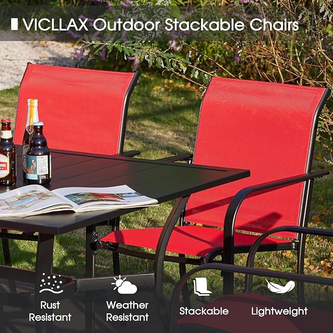 VICLLAX Patio Table and Chair Set of 6, All Weather Metal Round Outdoor Dining - Image 4