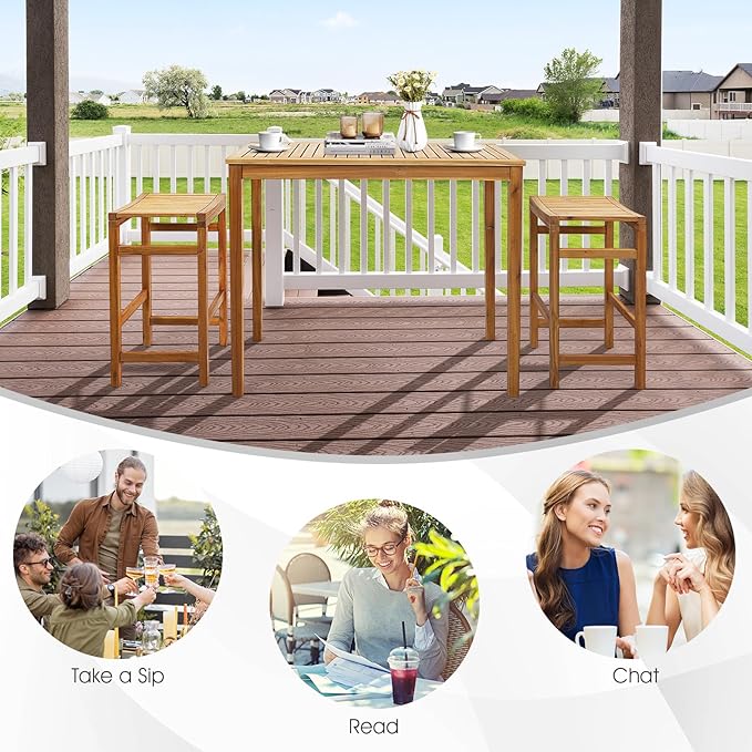Tangkula Outdoor Acacia Wood Bar Table, 45” Rectangular Bar Height Farmhouse - Image 7