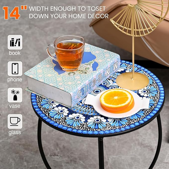 Metal Round Side Table, Weather Resistant Patio Accent Table - Image 4