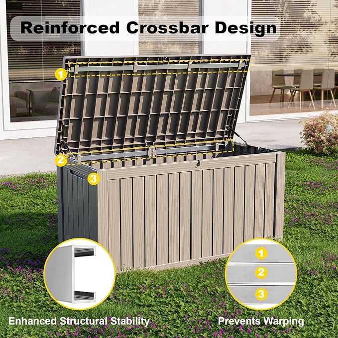 EasyUp 180 Gallon Outdoor Storage Box, Resin Waterproof UV-Resistant Deck Box - Image 4