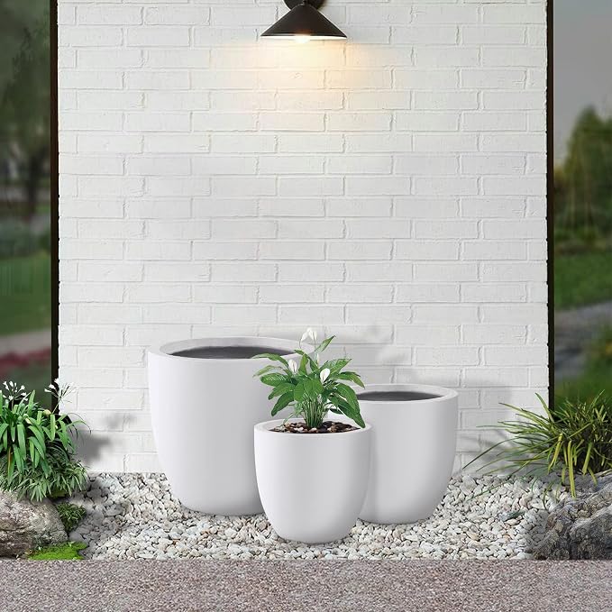 Kante 20", 13.4" Dia Round Concrete Planters, Outdoor Indoor Modern Decorative - Image 3