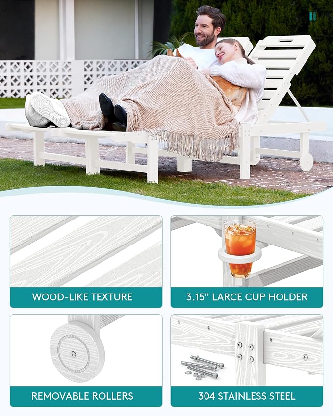 SERWALL Patio Chaise Lounge Chair Set of 4, HDPE Outdoor Lounge Chair - Image 5