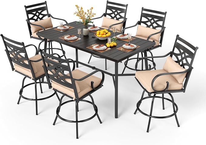 PHI VILLA 7 Pieces Patio Bar Set, Outdoor Bar Table and Chairs Set, Strong and by PHIVILLAThepioneerofcomfortablehouseholdsupplies