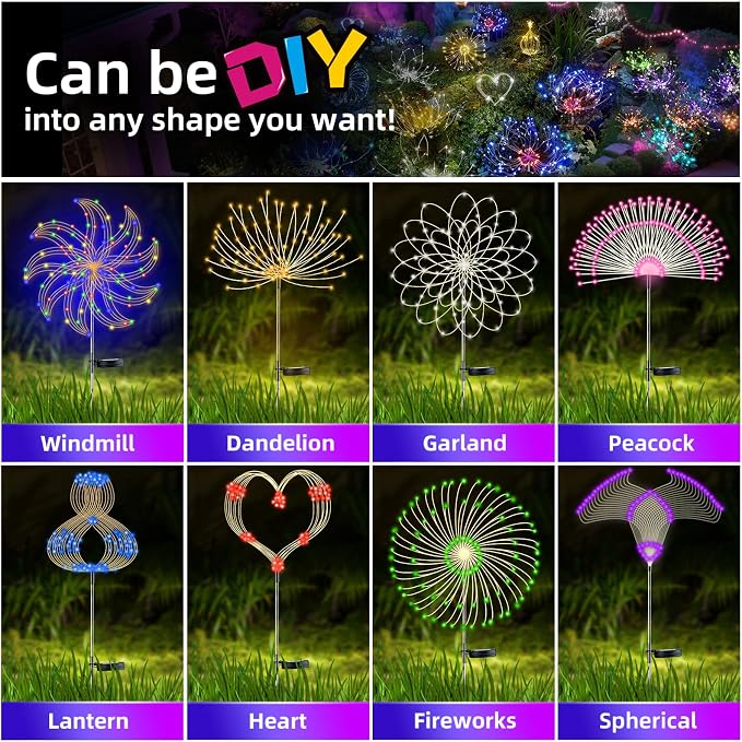 4 PCS Solar Firework Light, Outdoor Solar Garden Decorative Lights 120 LED - Image 8