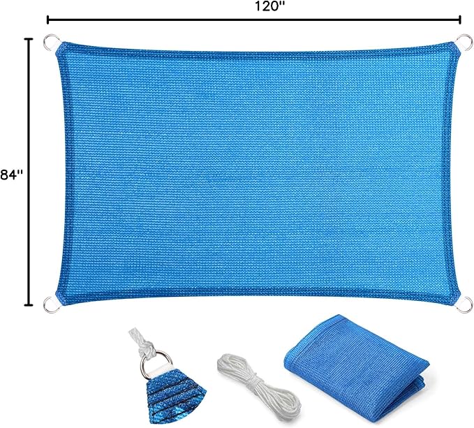 Eden's Decor Straight Flat-Edged Sun Shade Sail Rectangular 7' x 10' Blue - Image 9