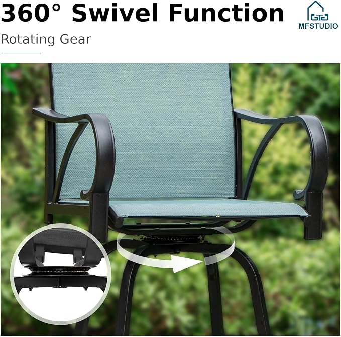 MFSTUDIO Outdoor Bar Stools Set of 6, Swivel Bar Height Patio Chairs Outdoor - Image 5
