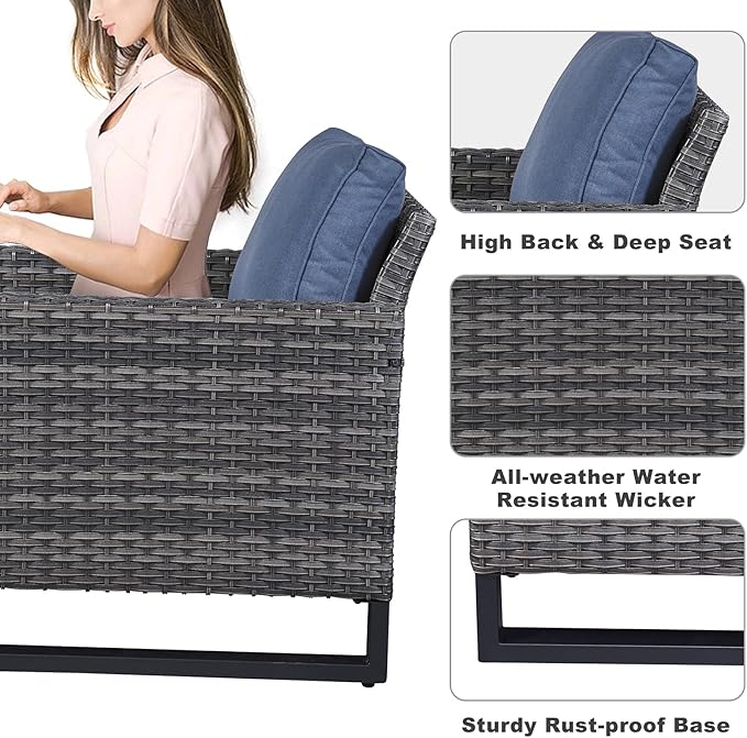 Belord Wicker Patio Furniture 5 Piece Outdoor Sofa Set, Oversize Outdoor Dining - Image 6