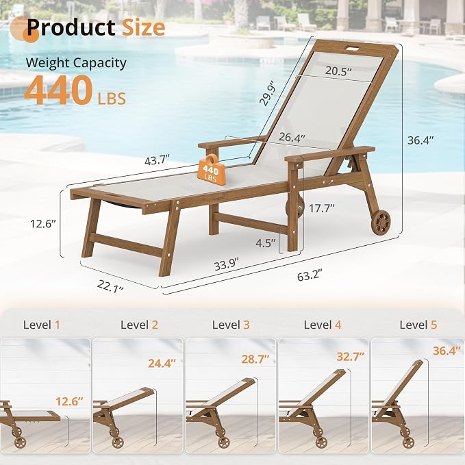 LUE BONA Chaise Lounge Chair Outdoor Set of 2, HDPS and HDPE Wicker Chaise - Image 3