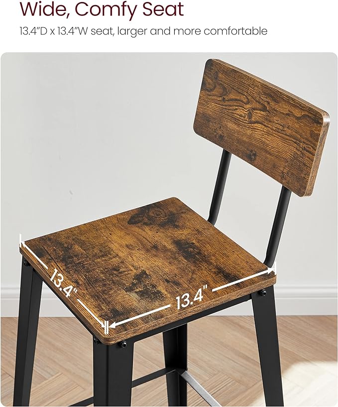 VASAGLE Set of 2 Bar Stools, Bar Height Stools, 29.1 Inches Tall Barstools - Image 5