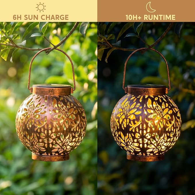 JOIEDOMI 2 Pack Outdoor Solar Hanging Lantern Lights, Waterproof Tabletop - Image 3