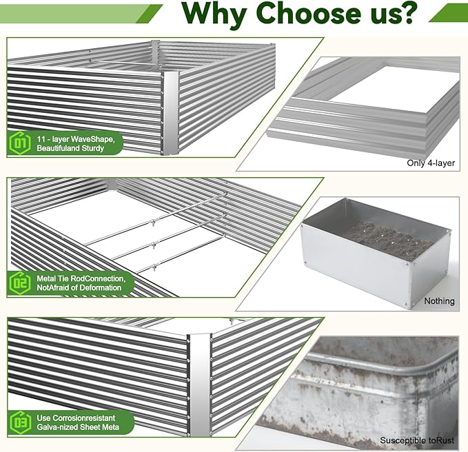 2 Pack Tall 8x3FT Raised Beds for Gardening, Corrugated Galvanized Steel Raised - Image 3
