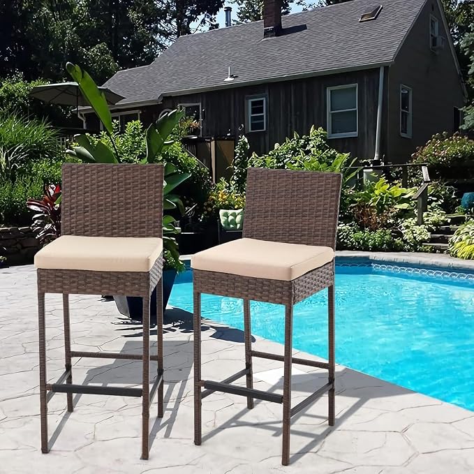 ECOTOUGE Outdoor Bar Stools, Wicker Woven Patio Stools & Patio Bar Chairs - Image 7