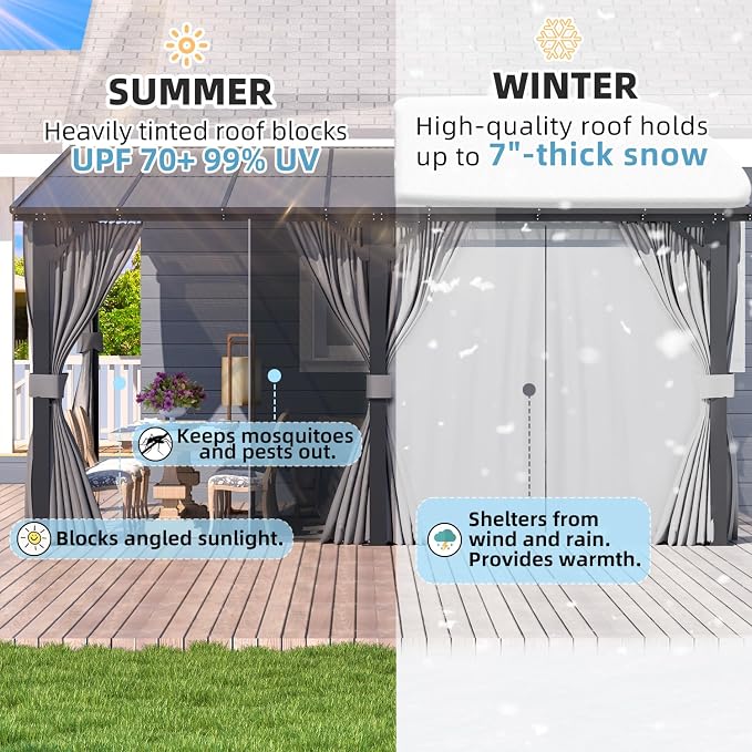 AECOJOY 14' x 8' Gazebo Outdoor Pergola, Hard Top Lean to 8x14 Gazebo - Image 2