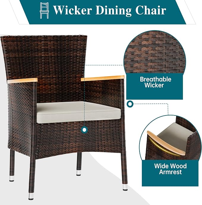 Shintenchi 5 PCS Patio Dining Set, Wicker Outdoor Table and Chairs - Image 4